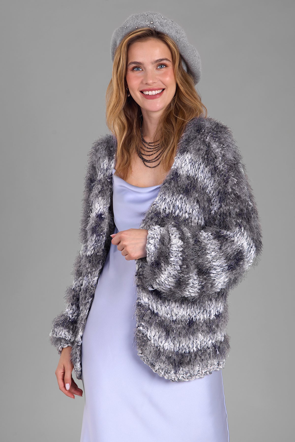 Hand Knit Eyelash Cardigan for Women - Soft & Cozy Sweater for Fall & Winter - Perfect for Casual Outfits, Date Nights & Home Relaxation