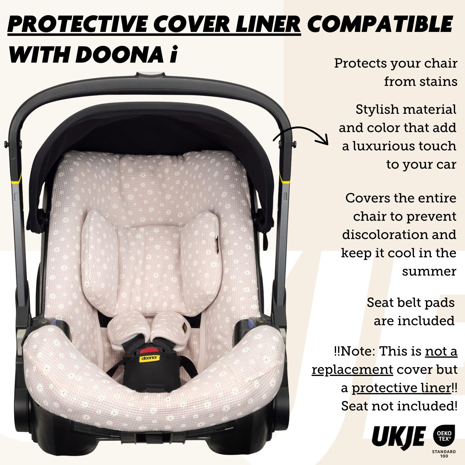 UKJE Doona Car Seat and Stroller Cover - CPSC Certified Infant Car Seat Protector & Liner in Eucalyptus Pink Daisy | Perfect for Travel, Daily Commutes & Baby Safety