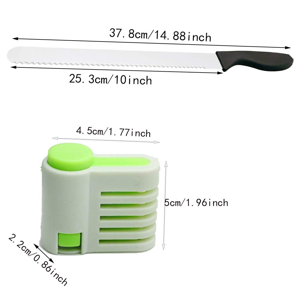 10-Inch Serrated Bread Knife - High Carbon Stainless Steel Cake & Bread Slicer with 2 Green Splitters - Perfect for Home Baking, Sourdough, Artisan Loaves & Pastry Cutting