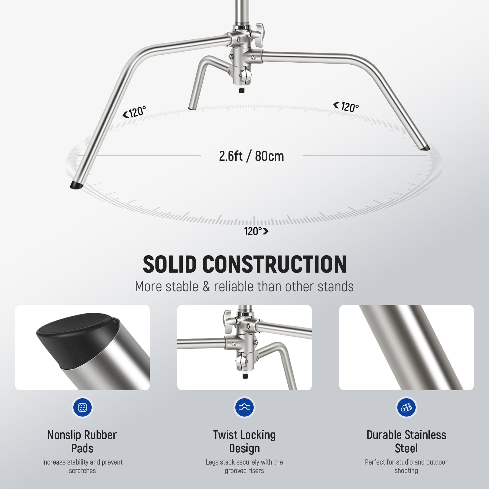 NEEWER Pro 100% Stainless Steel Heavy Duty C Stand with Boom Arm - 68