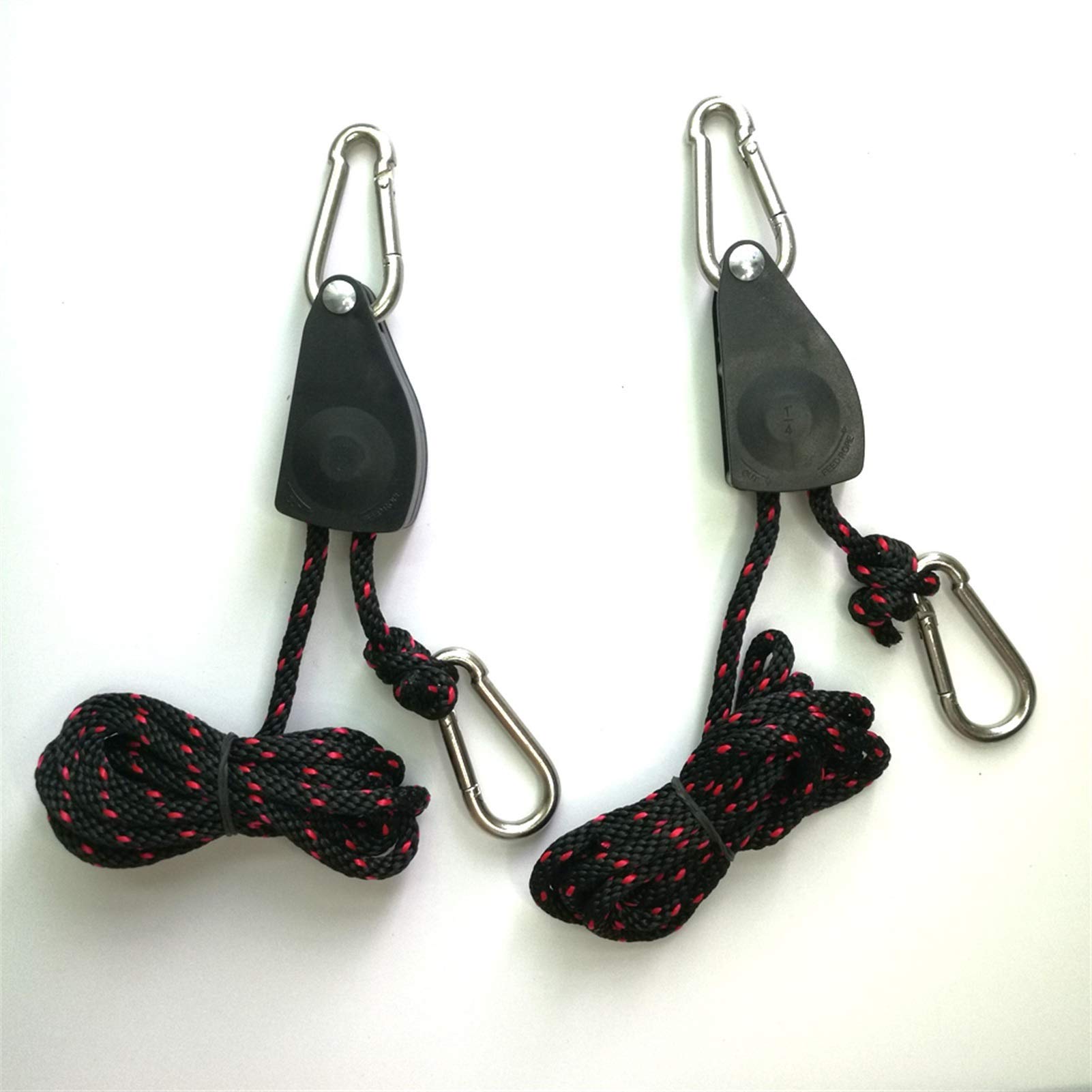 **Adjustable Kayak Canoe Bow Stern Tie Down Strap with Ratchet Hook & Pulley - Red Black Rope (2PC) - Secure Transport for Boats, Kayaks, and Canoes on Car Roof Racks**