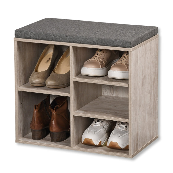 Small Whitewashed Shoe Cabinet with Seat Cushion - Space-Saving Entryway Storage for Hallway, Mudroom or Closet Organization