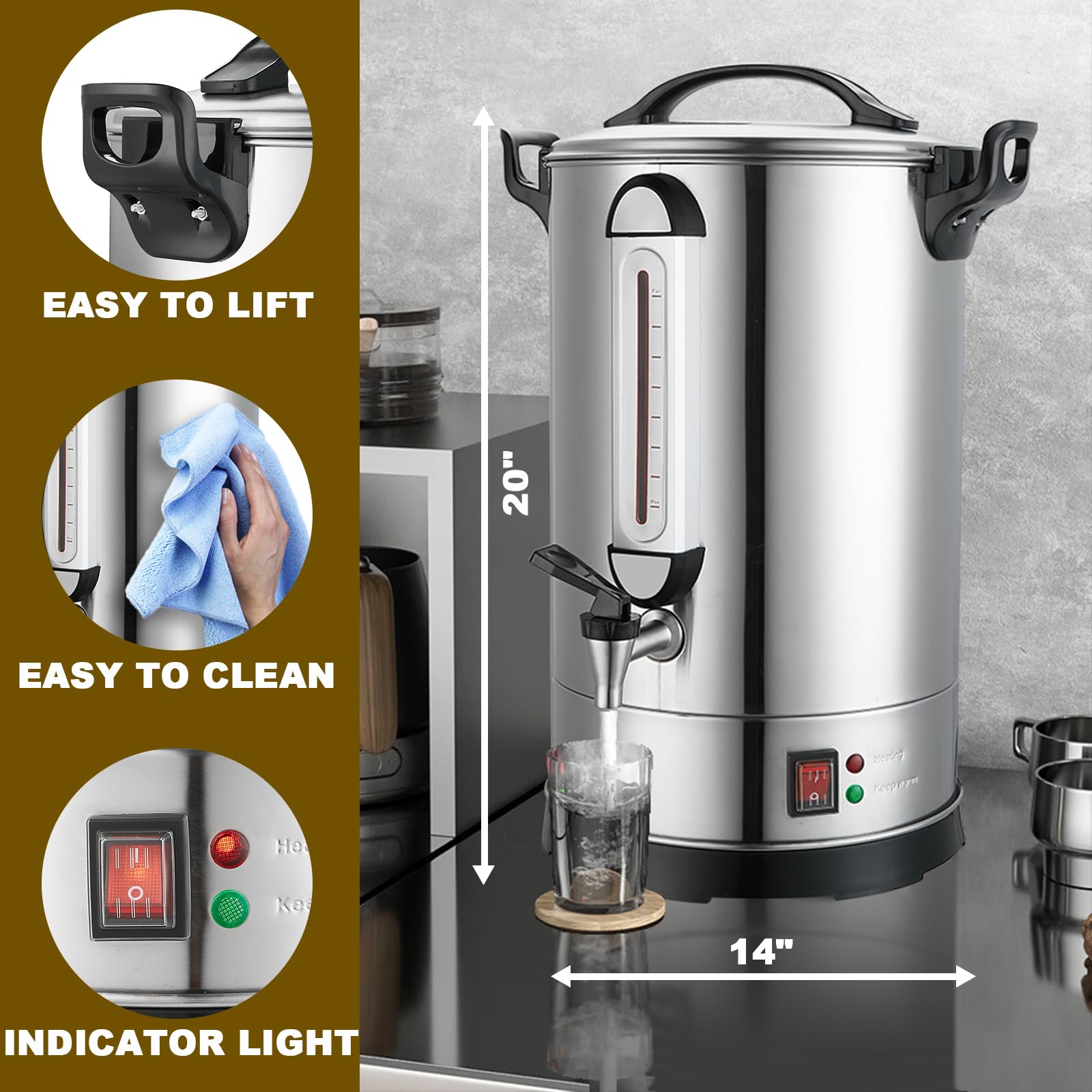100 Cup Commercial Coffee Maker - 4.2Gal Stainless Steel for Weddings & Events