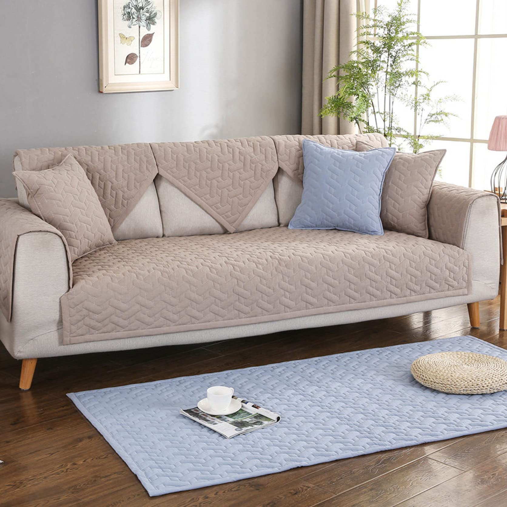Non-Slip Cotton Sofa Seat Covers with Breathable Foam Cushion - U-Shaped Furniture Protector for Couches & Pets | Perfect for Living Room, Family Gatherings & Pet Owners