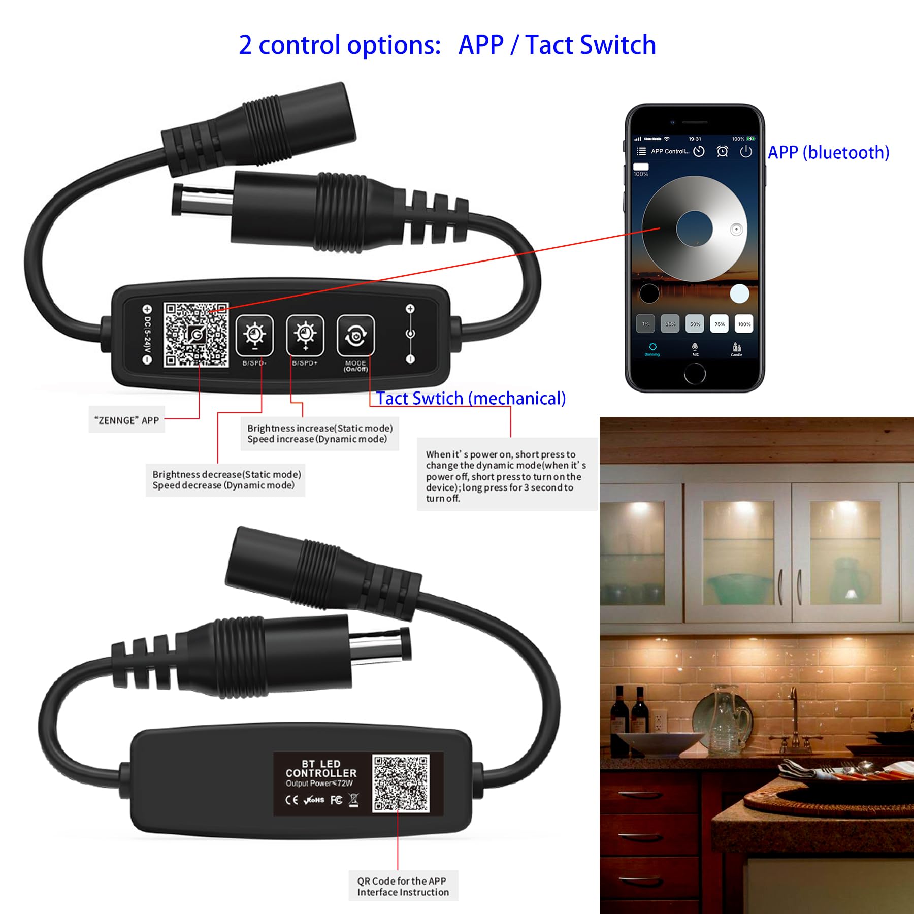 Smart Puck Lights with Bluetooth APP Control - Dimmable Under Cabinet Lighting, 12V DC Adaptor, Warm White (4 Pack) - Perfect for Kitchen, Closet, and Display Case Illumination