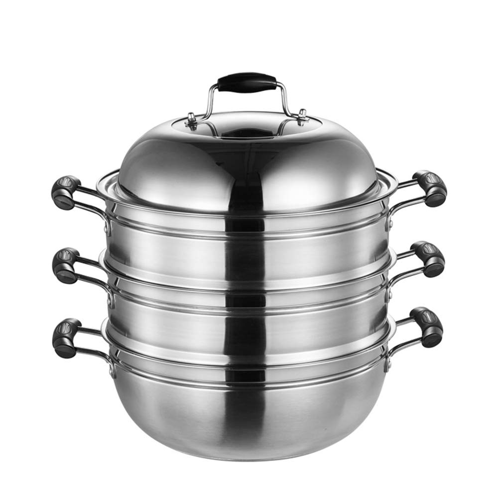 Premium Stainless Steel Steamer Pot - 3-Tier Chinese Vegetable Steamer Basket for Induction Cooker & All Pans (34cm) - Perfect for Healthy Cooking, Dumplings & Seafood