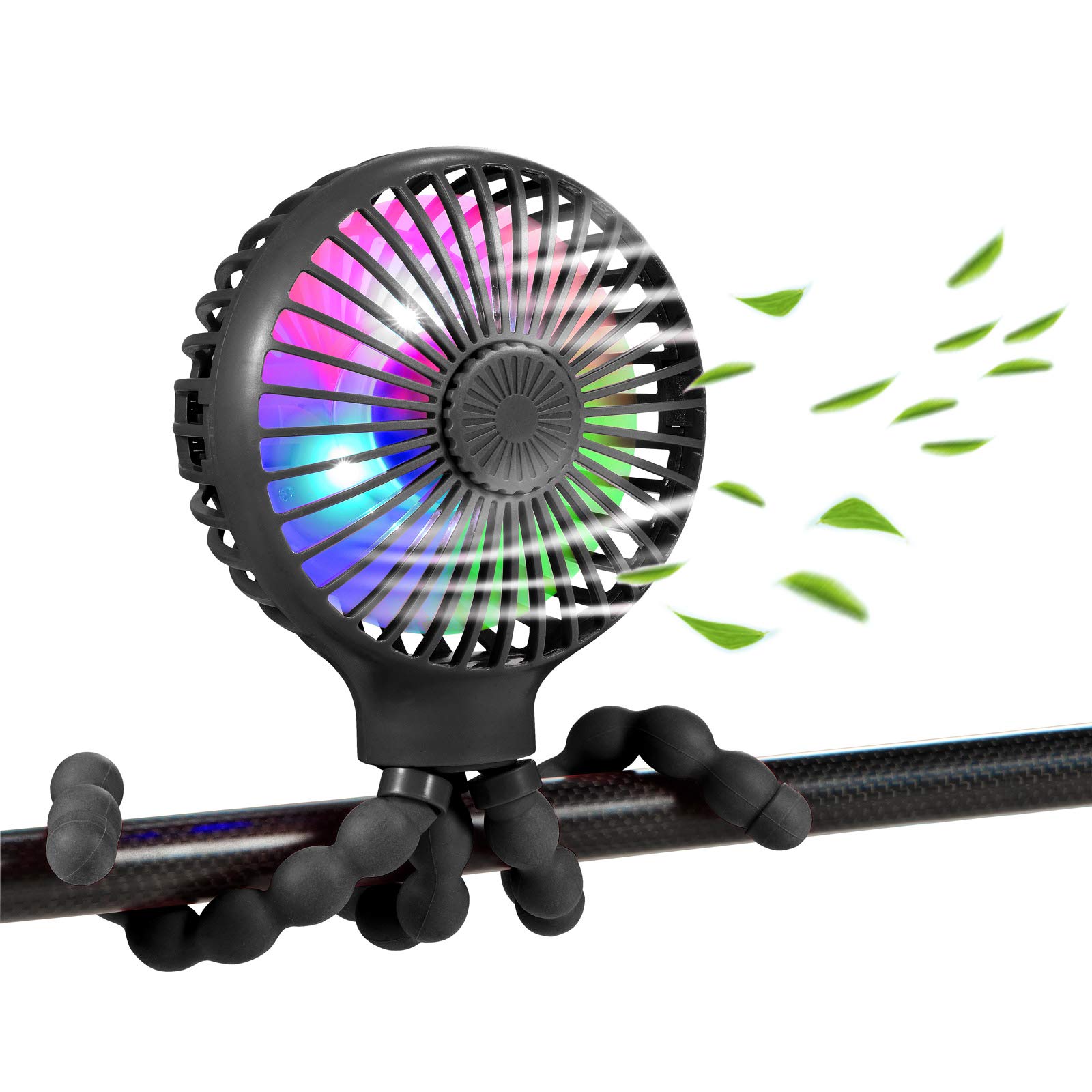 Upgraded Stroller Fan - Mini USB Rechargeable Battery Operated Fan with Flexible Tripod & 3 Speed Settings - Portable Clip On Fan for Baby Stroller, Car Seat, Crib, Treadmill, Office Desk - Perfect for Travel, Nursery, Gym & Home Use (Black)