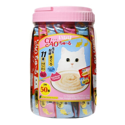Premium Ciao Churu Cat Treats with Real Ingredients - 50 Sticks Tasty Lickable Puree for Cats | Perfect for Training, Bonding & Senior Cat Care