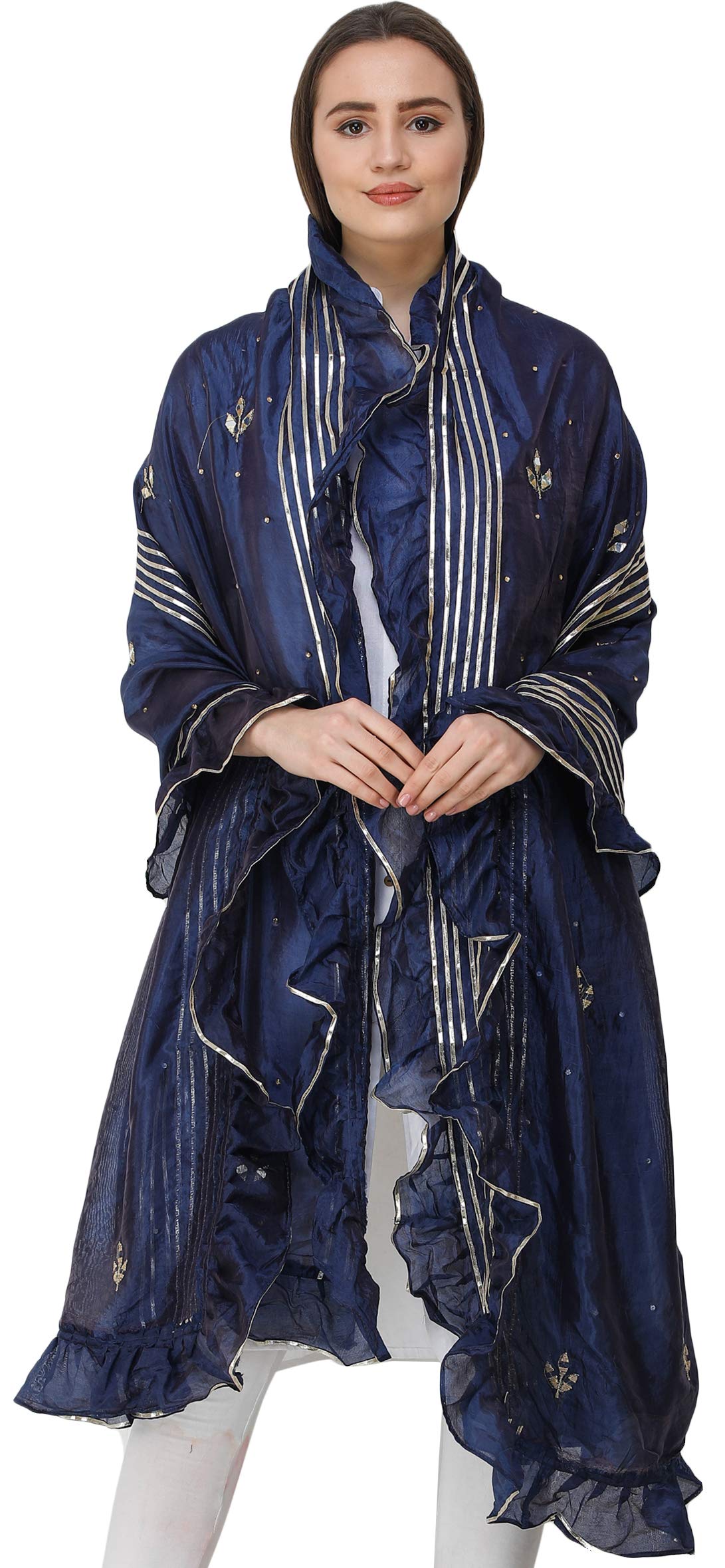 Elegant Art Silk Dupatta from Amritsar with Gota Patches & Frill Border - Perfect for Weddings, Parties & Ethnic Outfits