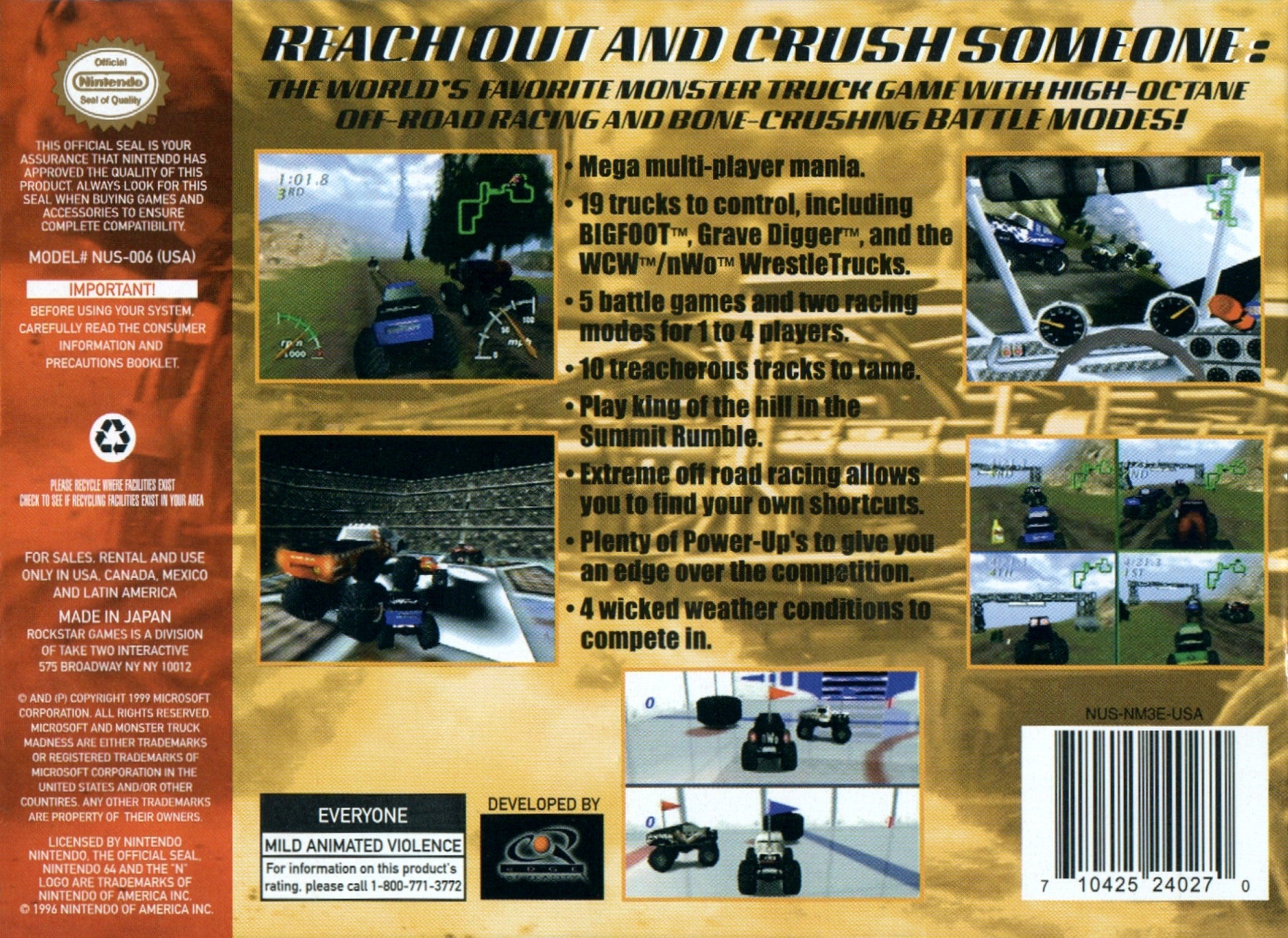 Monster Truck Madness 64 - Extreme Racing Game for Nintendo 64 | Perfect for Family Game Night & Retro Gaming Enthusiasts