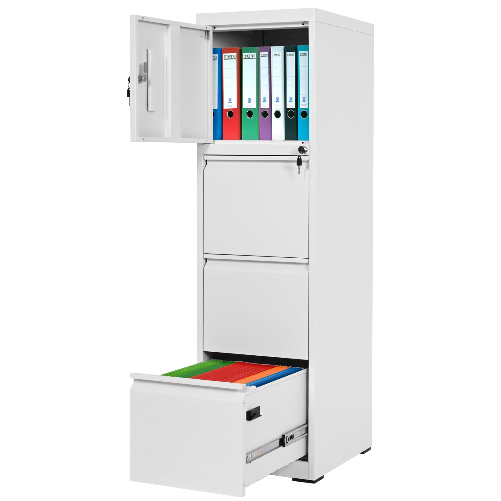 3-Drawer Vertical Metal File Cabinet with Locking Door - Secure Home Office Storage for Letter, Legal & A4 Documents - Anti-Tip Design for Safety - Easy Assembly White Filing Cabinet - Perfect for Organizing Office Files, School Documents & Home Records