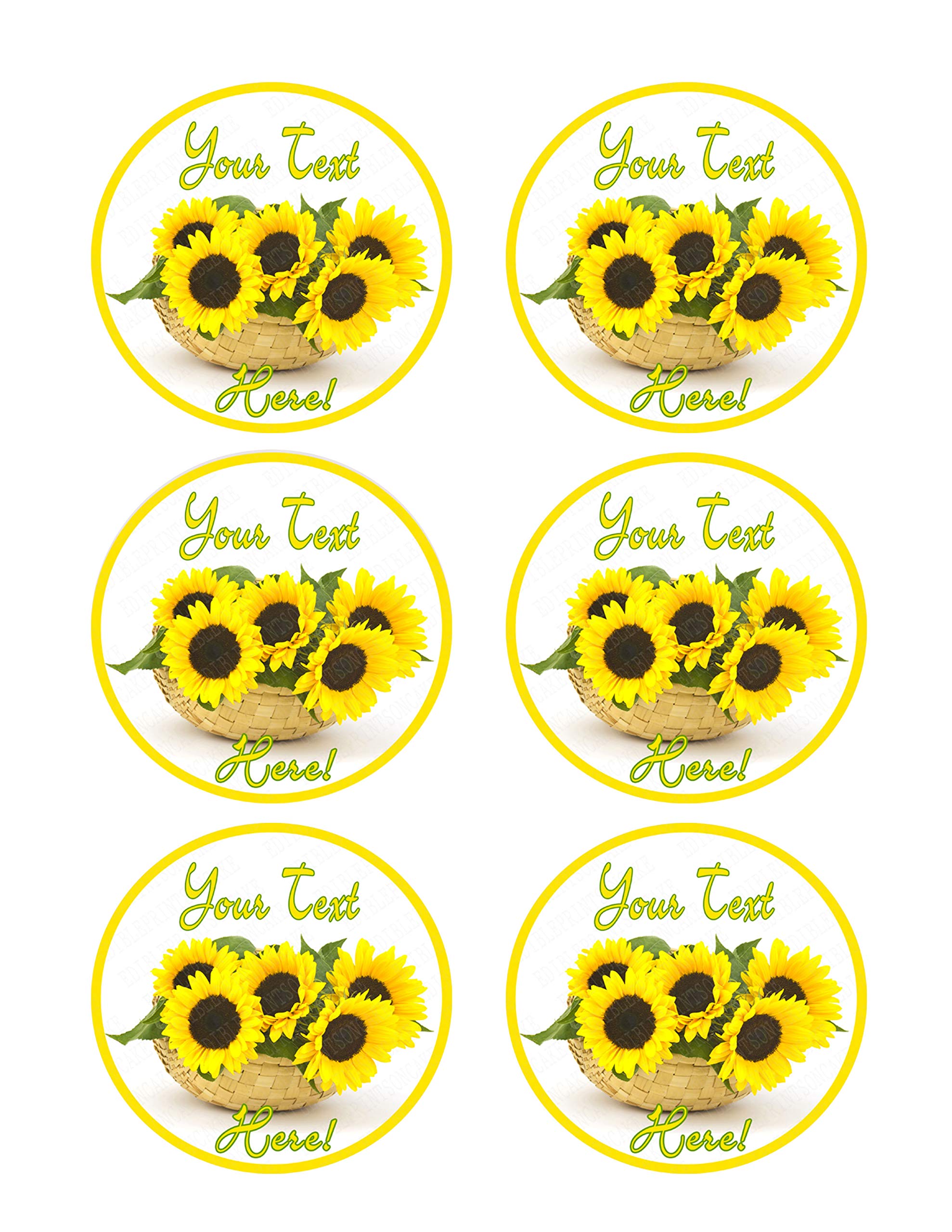 Sunflower in a Basket - Edible Cupcake Toppers (3.25 Inch, 6 Pieces per Sheet) - Perfect for Birthday Cakes, Baby Showers & Spring Party Decorations