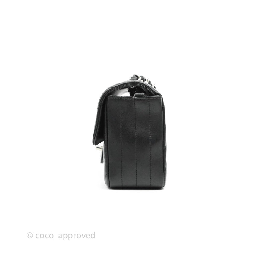 Chanel Chevron Mini Rectangular Flap Bag in Black Lambskin Leather with Silver Hardware - Perfect for Evening Events & Luxury Fashion Accessories