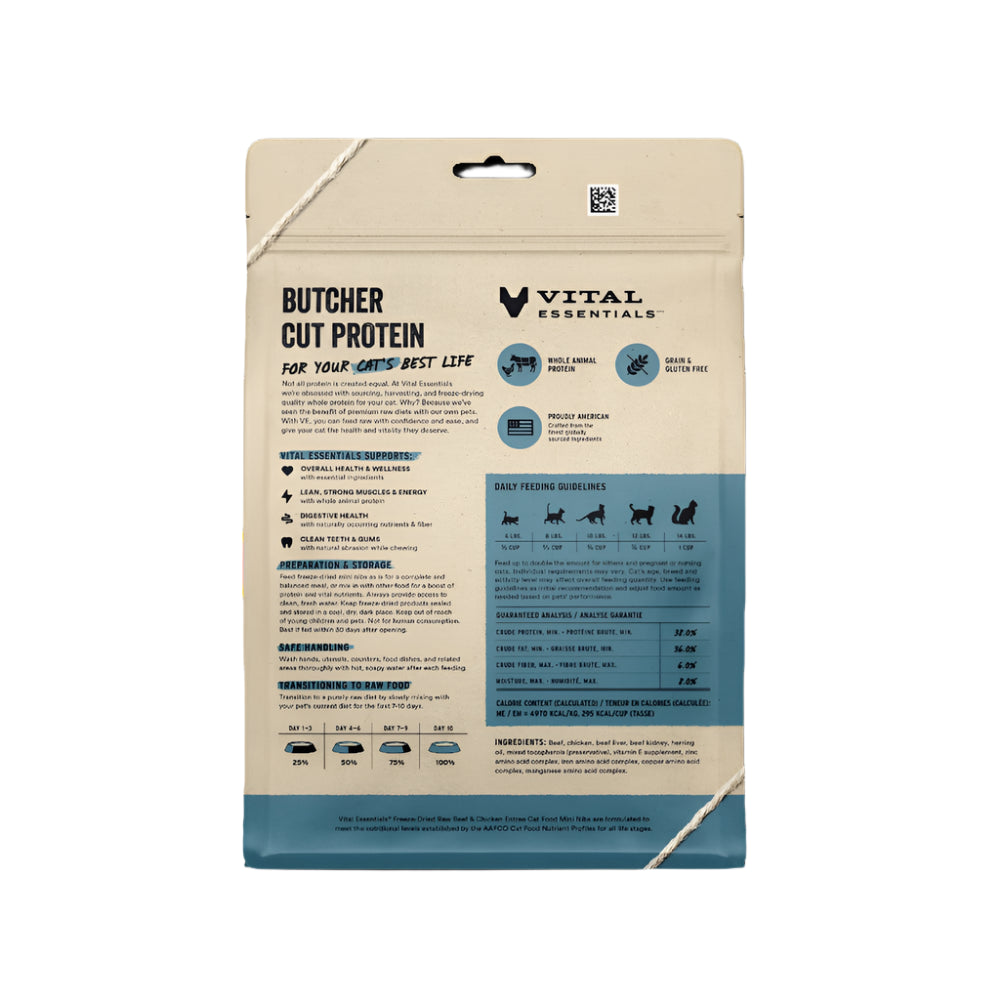 Freeze-Dried Raw Beef & Chicken Entree Mini Nibs Cat Food - Grain-Free, High-Protein Natural Treats for Cats - Perfect for Training, Rewards & Travel Snacks