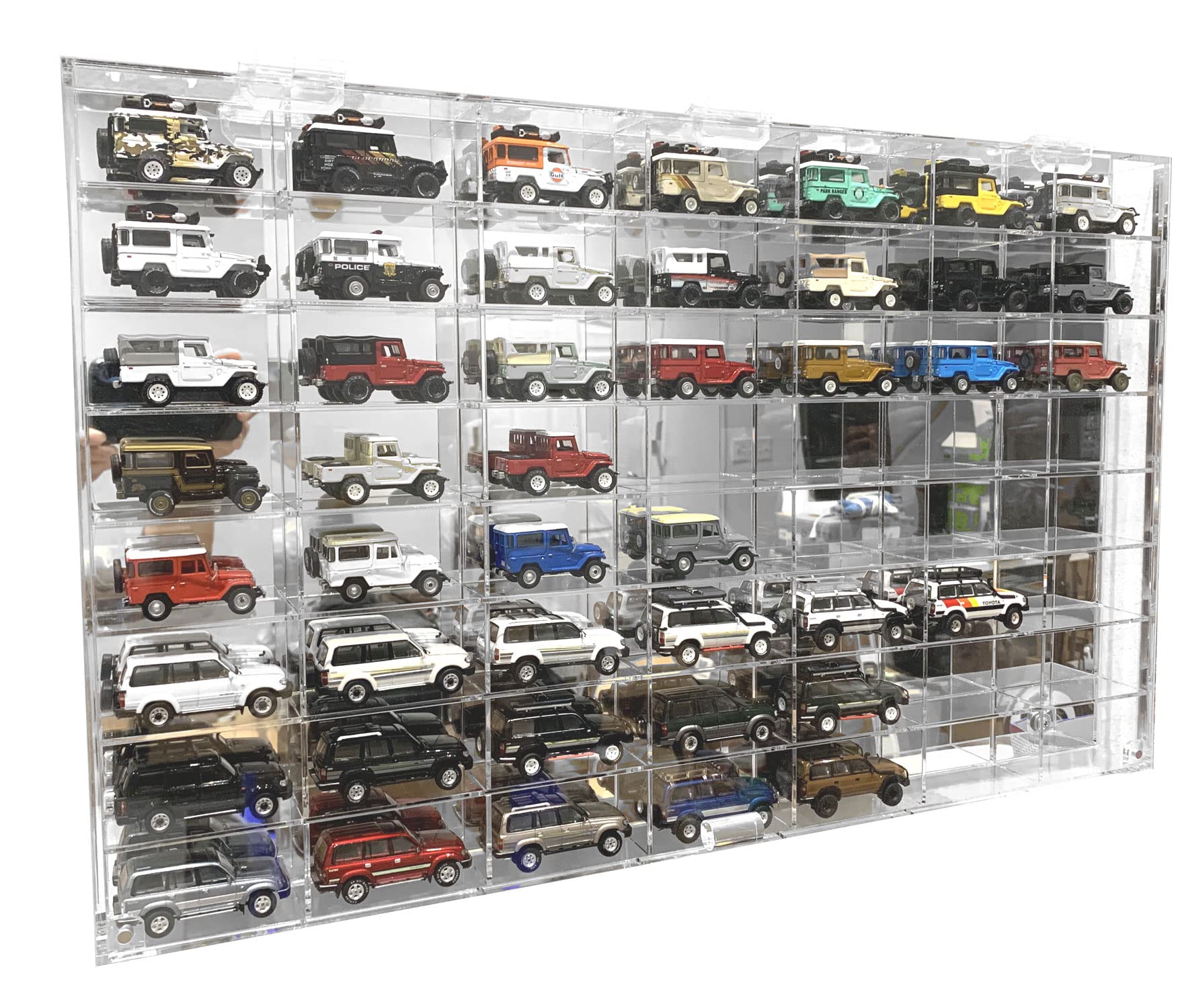 56-Slot 1/64 Scale Diecast Car Display Case with Door - Wall Mount Matchbox & Hot Wheels Organizer Cabinet for Toy Car Collection - Perfect for Home Decor, Gift Display, and Model Car Storage