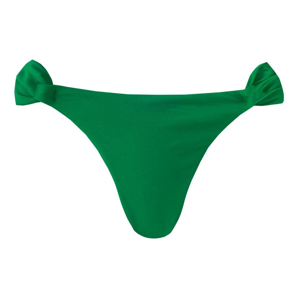Solid Green Brazilian Classic Side Scrunch Bikini Bottom - High Waist Cheeky Swimwear for Women, Perfect for Beach Vacation, Pool Party & Summer Getaways