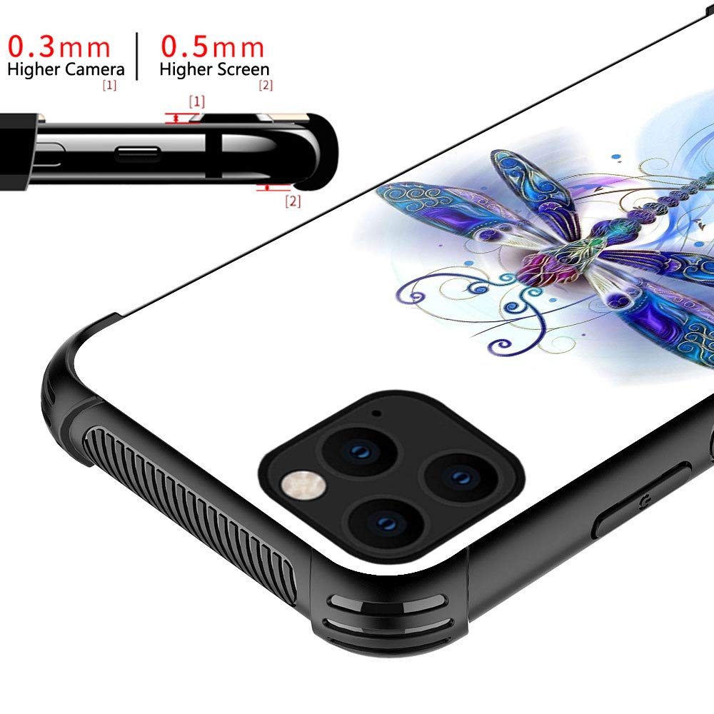 Premium Shockproof iPhone 12 Pro Max Case with Tempered Glass Back & Soft TPU Bumper - Blue Dragonfly Design Protective Cover for Everyday Use, Travel & Outdoor Activities