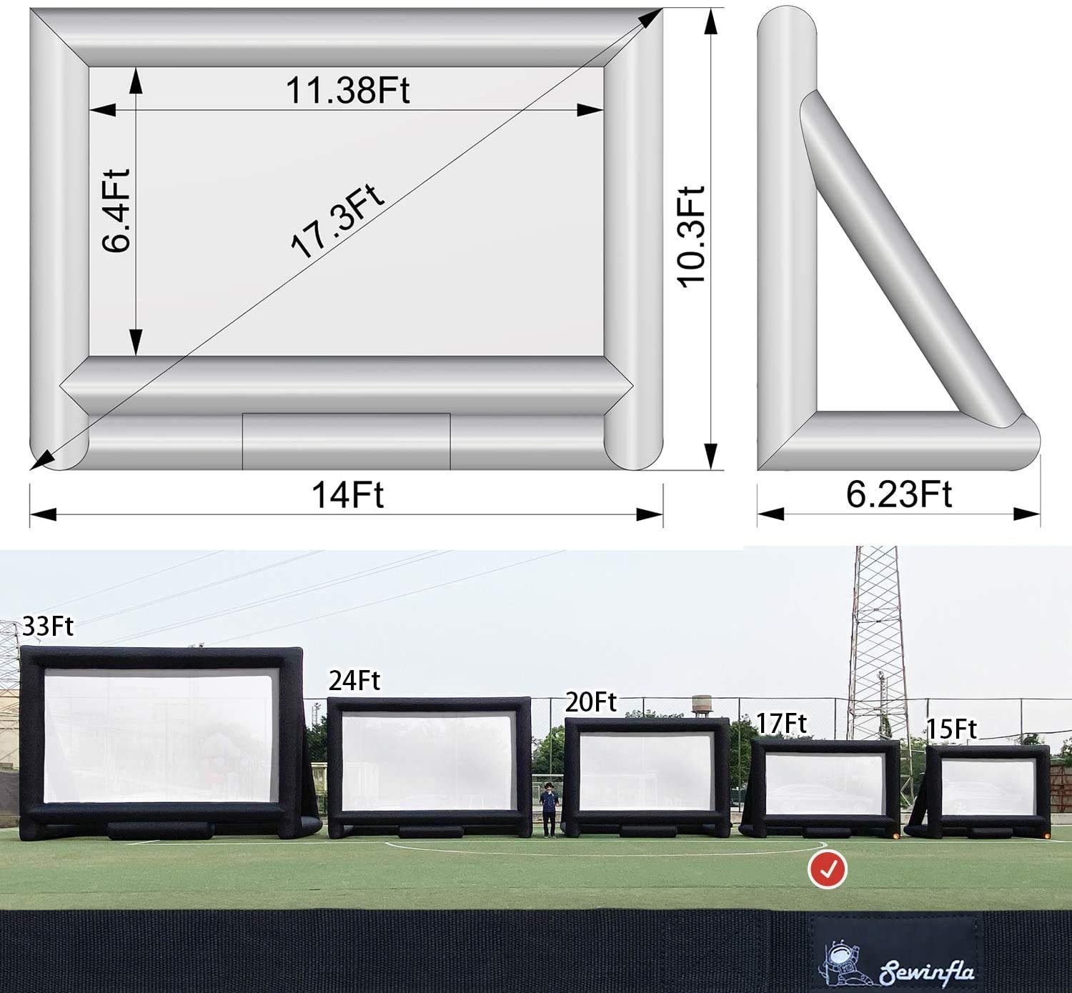 17FT Inflatable Movie Screen for Outdoor Projector - Front/Rear Viewing Portable Blow Up Screen with Carry Bag - Perfect for Backyard Movie Nights, Drive-in Theaters, and Large Outdoor Events