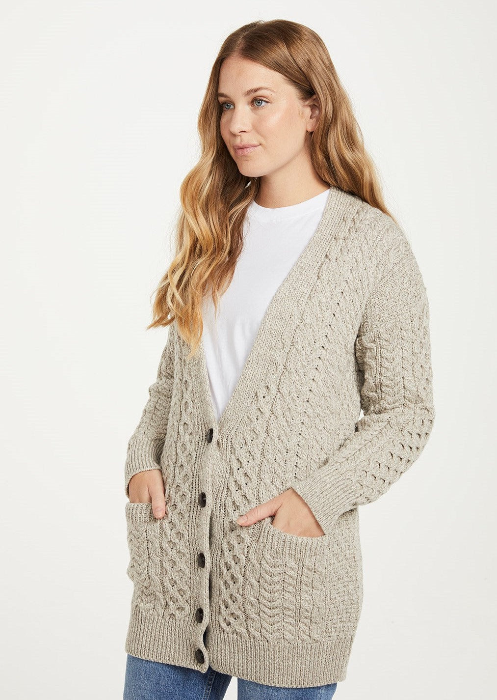 Aran Boyfriend Cardigan - Soft Oatmeal Color | Cozy Oversized Knit Sweater for Women | Perfect for Fall & Winter Layering, Casual Outfits & Coffee Dates
