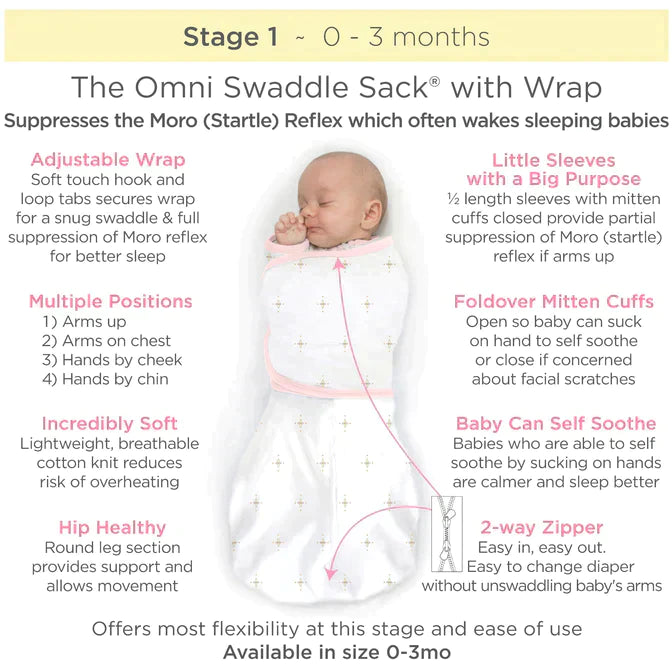Omni Swaddle Sack for Babies - Heavenly Floral Pink (BGB 0034) | Soft Cotton Infant Swaddle Blanket for Newborns | Perfect for Nursery, Sleep Time & Baby Shower Gifts