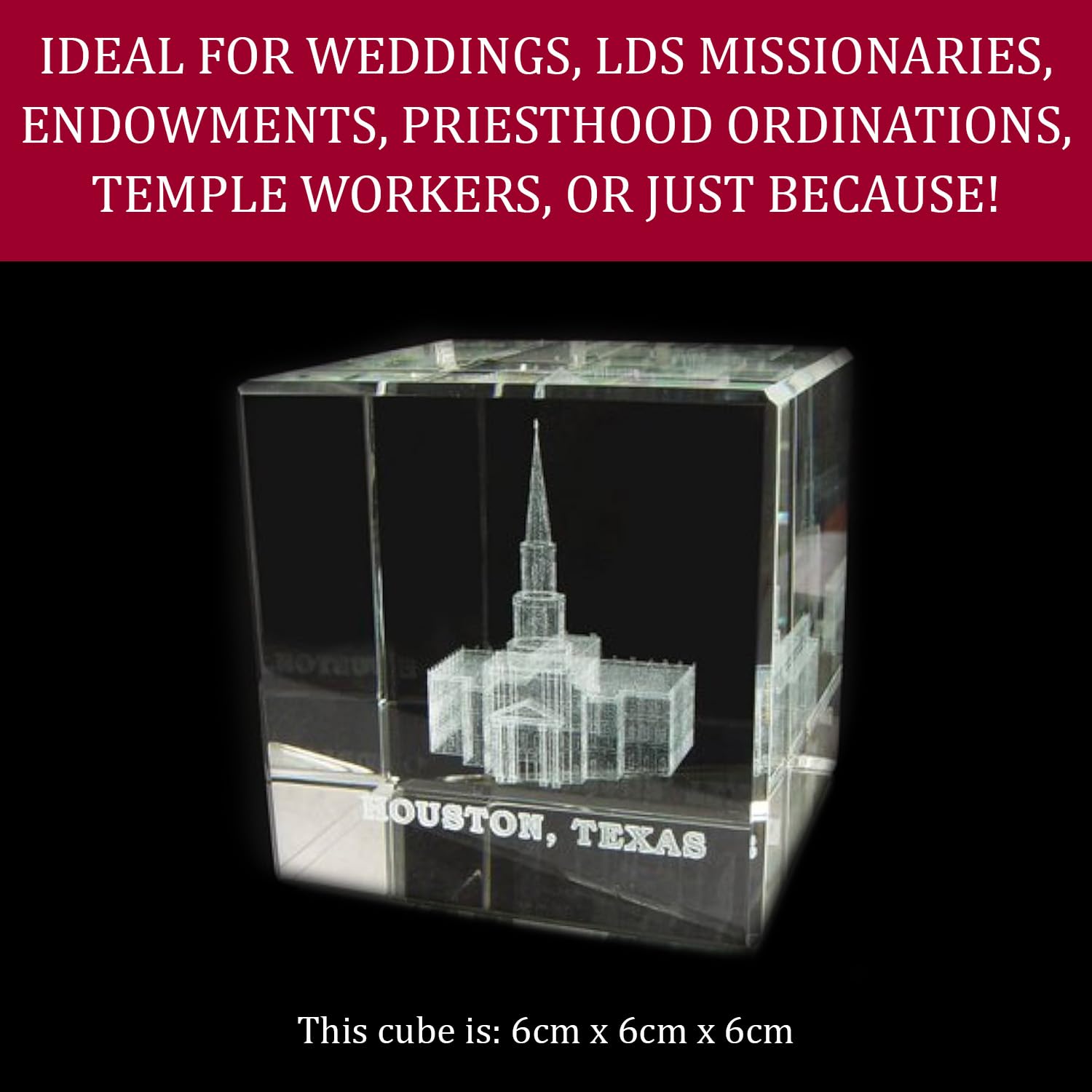 Crystal Cube Desk Decor - LDS Temple Paperweight for Office & Christian Home Decor | Perfect for Gifts, Work Desk, and Spiritual Spaces (Houston, Texas)