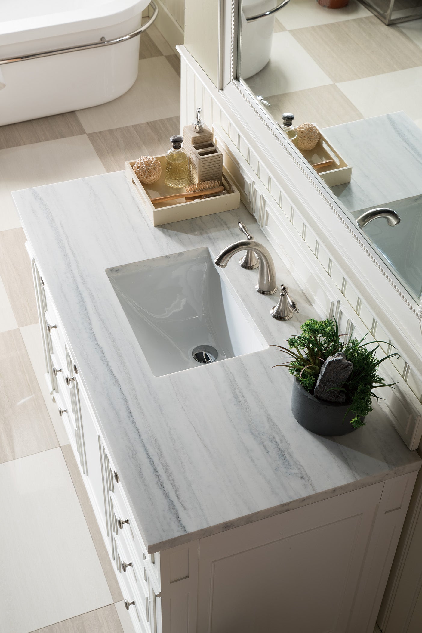 Bristol 48 Inch Single Bathroom Vanity with 3CM Arctic Fall Solid Surface Top in Bright White - Perfect for Modern and Small Bathroom Remodels