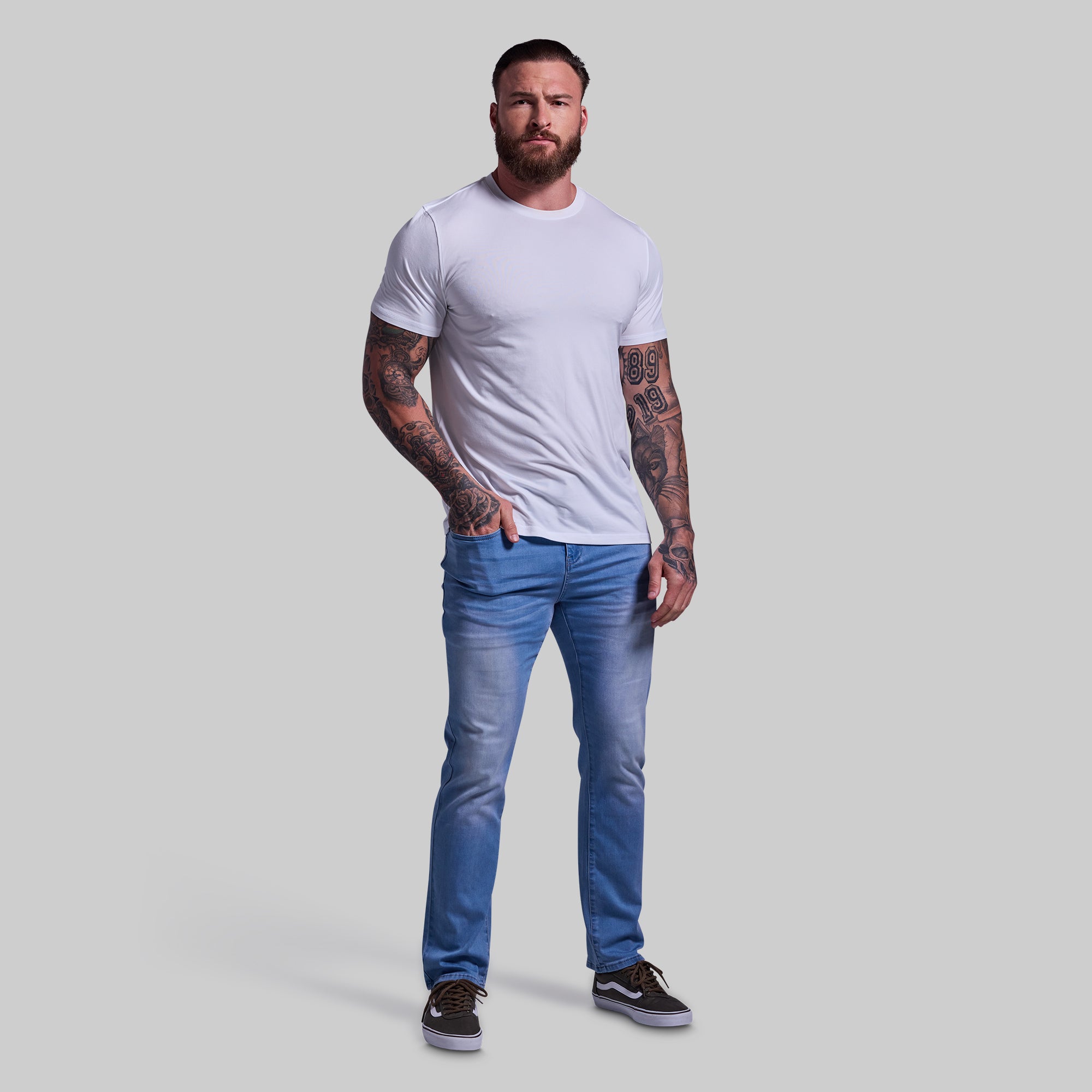 FLEX Stretchy Athletic Fit Jeans for Men - Light Wash Denim Pants | Comfortable & Flexible for Gym, Workout & Casual Wear