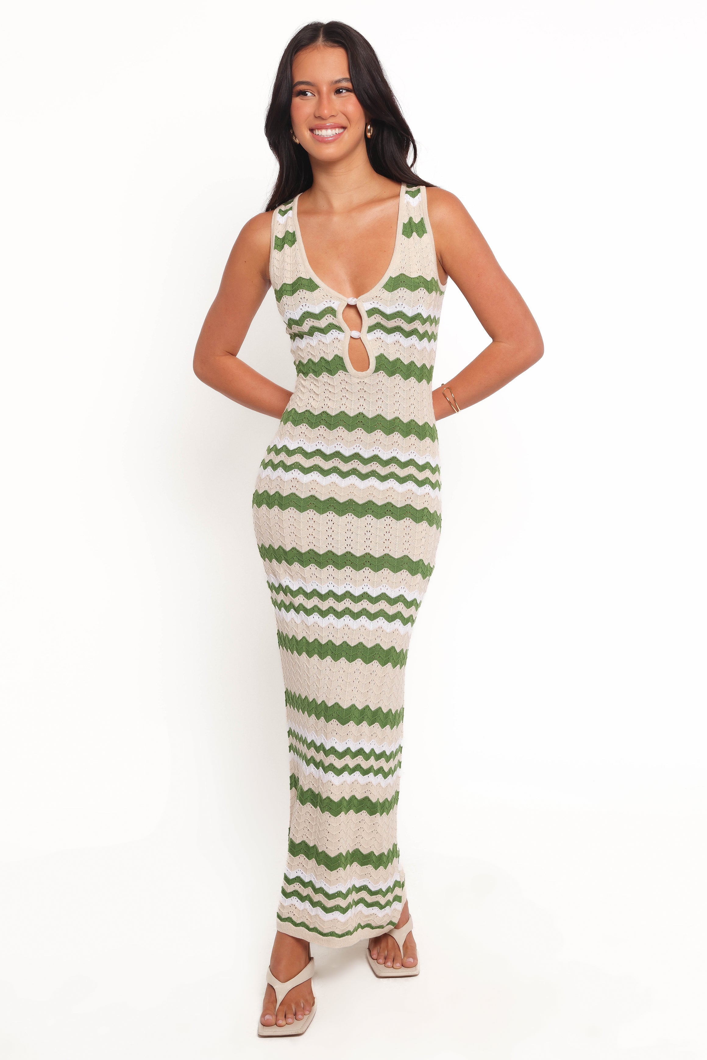 Hubert Midi Dress for Women - Khaki Multi Color Flowy Summer Dress | Perfect for Beach, Vacation, and Casual Outings