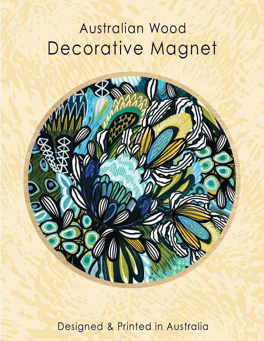 Premium Blue Banksia Tea Towel & Wooden Fridge Magnet Set - Elegant Home Decor Gift for Kitchen, Housewarming & Hostess - Perfect for Farmhouse & Coastal Style Homes