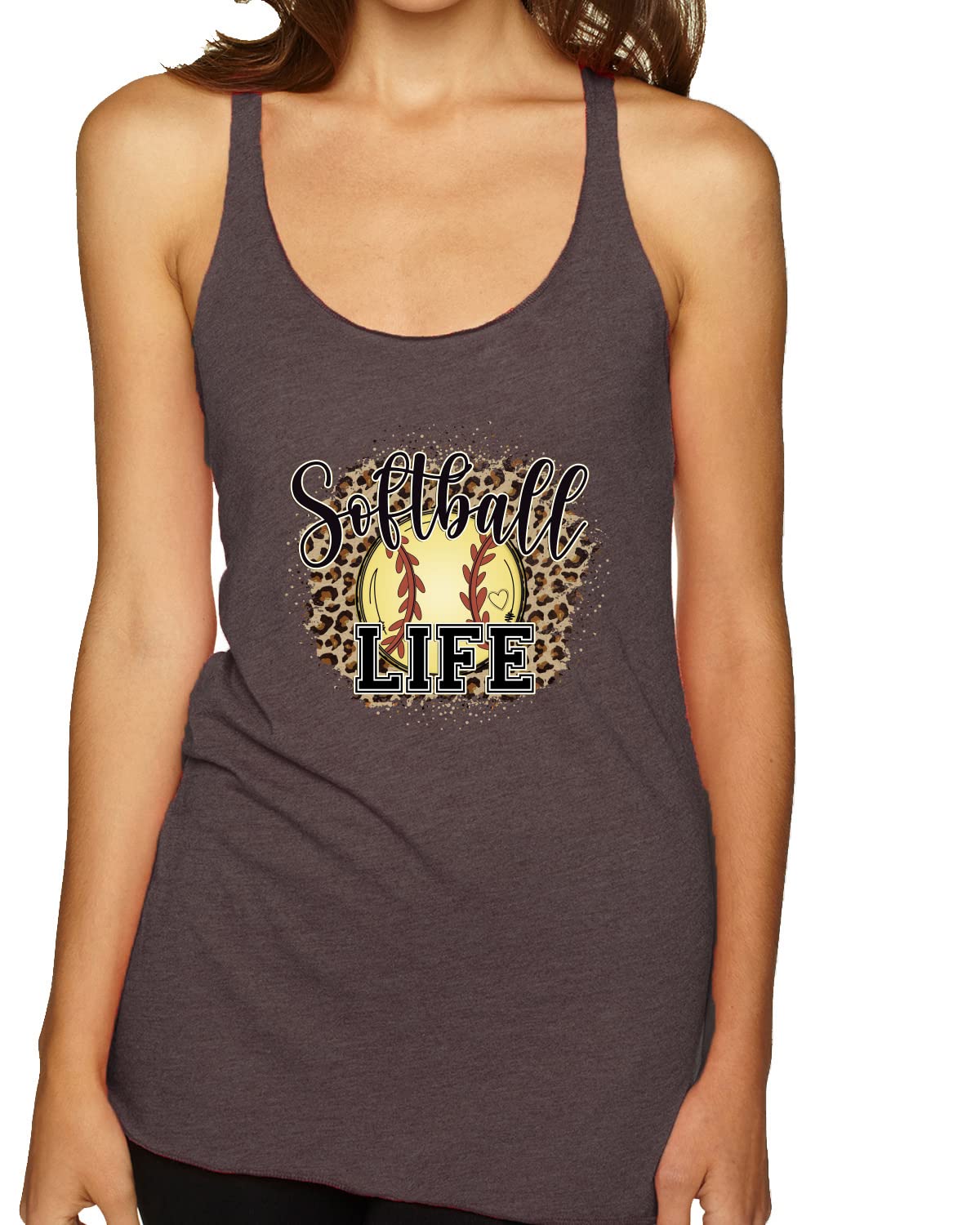 Softball Life Animal Print Girl Sports Tri-Blend Racerback Tank Top - Breathable & Comfortable Athletic Top for Girls - Perfect for Softball Practice, Gym Workouts & Casual Wear