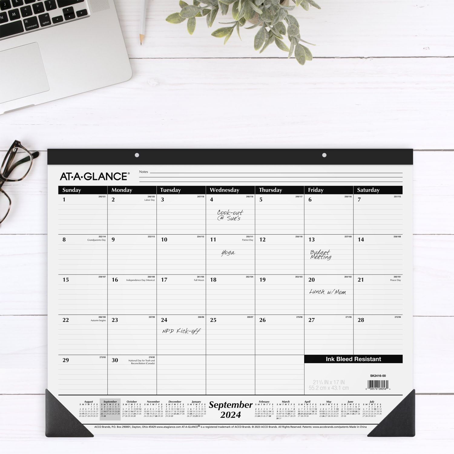 AT-A-GLANCE 2024-2025 Academic Desk Calendar - Monthly Planner with Ruled Daily Blocks (21.75