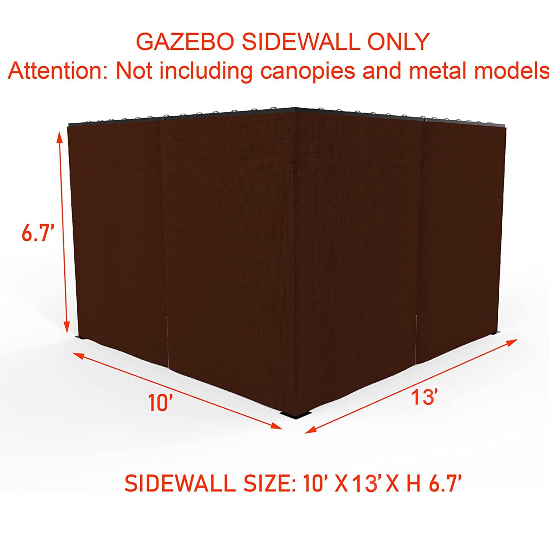 Universal Replacement Gazebo Privacy Curtains - 4-Panel Sidewall with Zipper (10' x 13', Coffee Brown) - Perfect for Outdoor Patio, Deck, and Backyard Privacy Protection