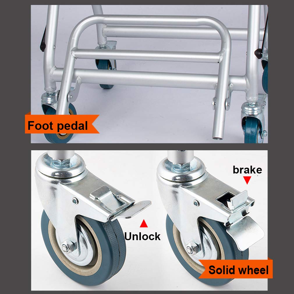 Foldable Mobile Shower Chair with 4-Wheel Brakes (360°) - Adjustable Height 46cm & Width 41cm - Wheelchair & Toilet Chair with Backrest for Elderly & Disabled - Safe Bathroom & Home Care Solution
