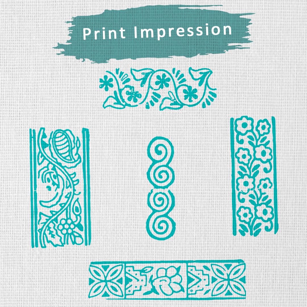 HASHCART® Wooden Mehndi Print Blocks - Set of 5 Hand Carved Indian Henna Stamps for Textile Printing, DIY Art Projects, Clay Pottery & Card Making - Stylish Border Patterns for Kids Crafts & Home Decor