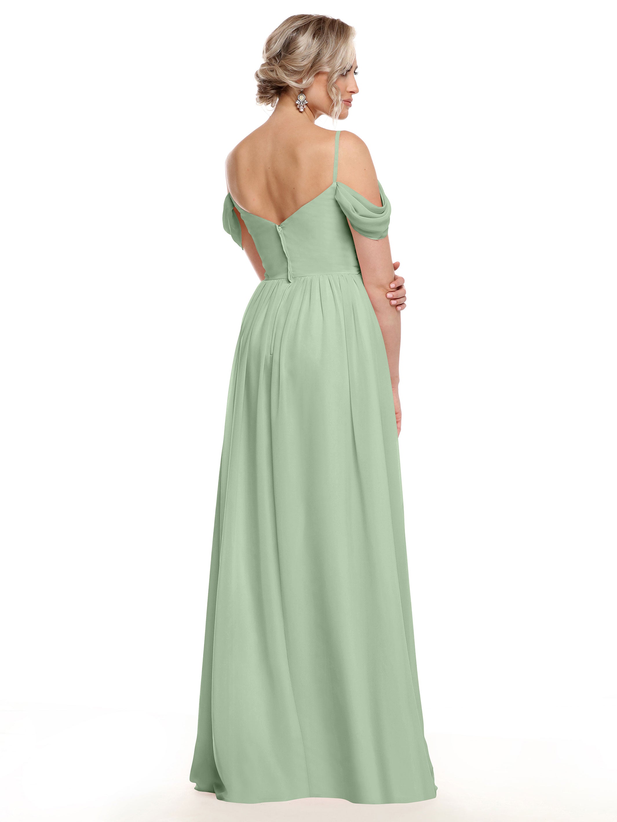 Elegant Off Shoulder Chiffon Bridesmaid Dress with Spaghetti Straps - Perfect for Weddings, Formal Events & Special Occasions