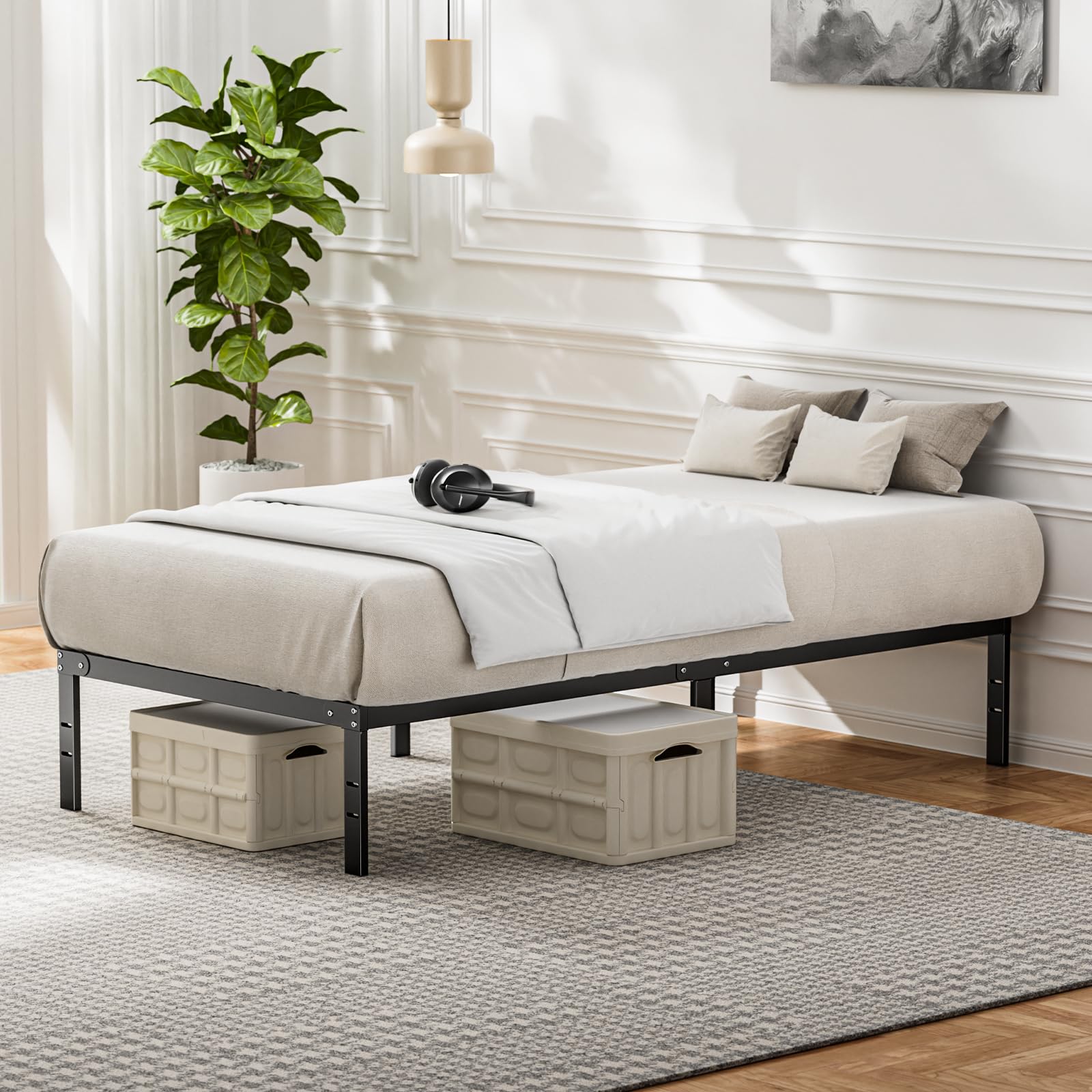 DUMOS Twin Size Metal Platform Bed Frame with Steel Slat Support - No Box Spring Needed, Under Bed Storage Space, Easy Assembly, Black - Perfect for Kids Rooms, Guest Beds & Small Apartments
