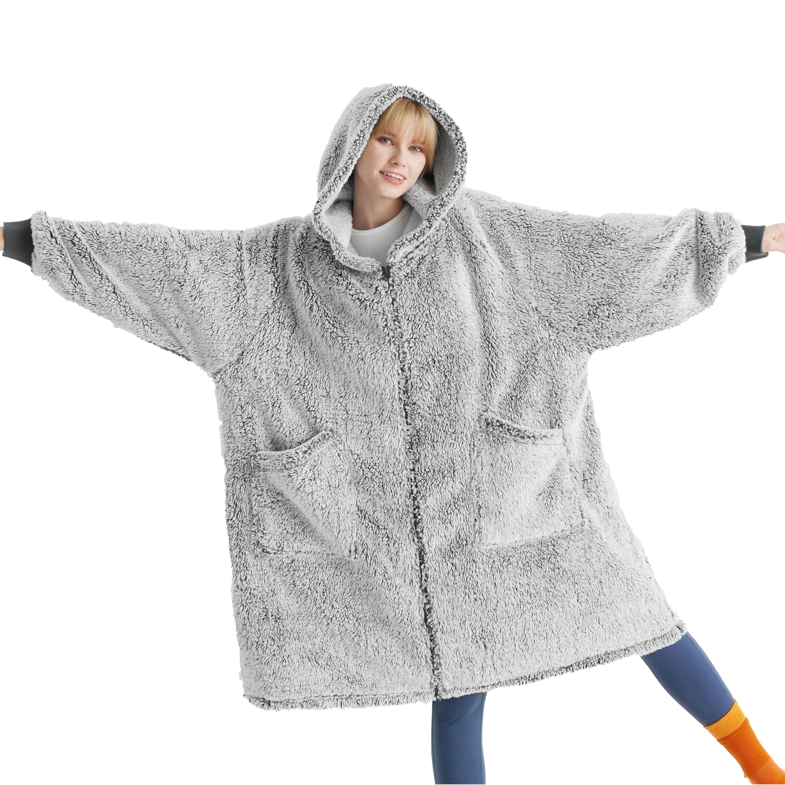 BEDSURE Wearable Blanket with Sleeves and Hood - Ultra Soft Sherpa Hoodie Blanket for Adults, Cozy Fleece Snuggie for TV Watching, Gaming, Reading & Lounging at Home