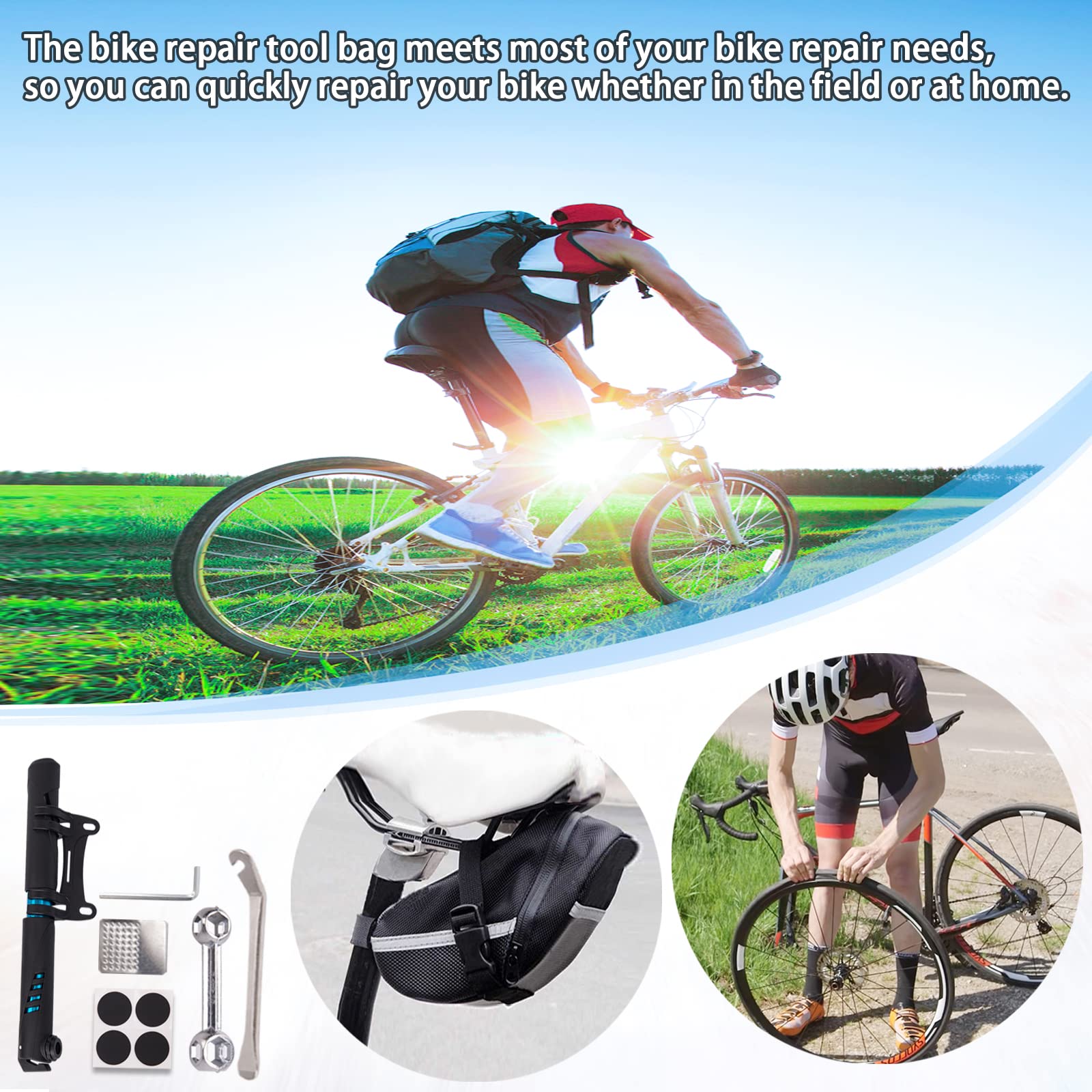 16-in-1 Portable Bike Repair Tool Kit with Tire Patch Kit, 120 PSI Mini Pump & Tyre Levers - Complete Bicycle Maintenance Set for Mountain & Road Bikes - Perfect for On-the-Go Repairs & Emergency Cycling Fixes