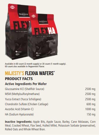 Majesty's Flex HA Wafers - Premium Horse Joint Supplement with Hyaluronic Acid, Glucosamine, Vitamin C & Yucca for Equine Mobility - 2 Pack (120 Count) - Ideal for Senior Horses & Performance Horses with Joint Discomfort