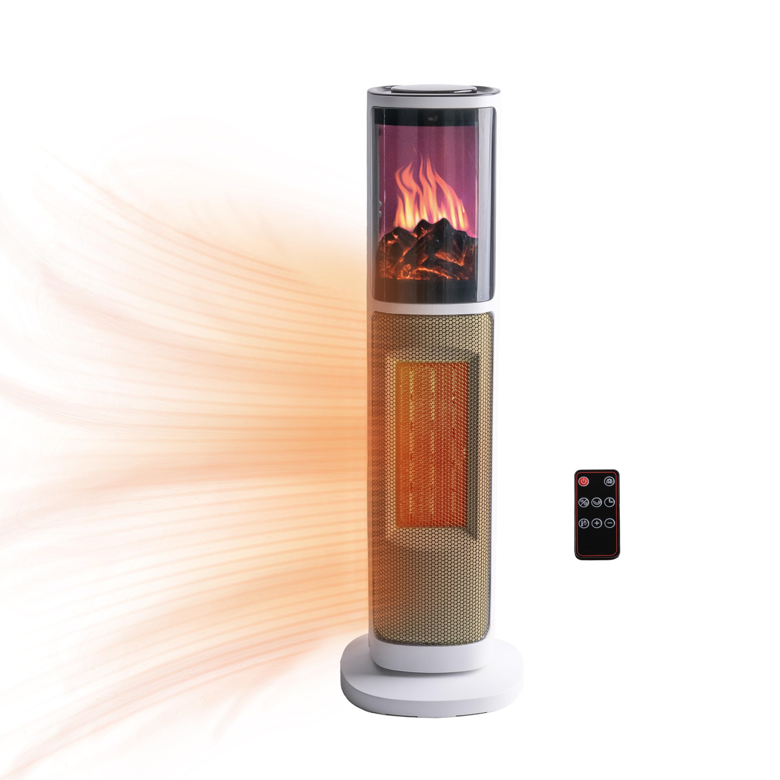 Comfort Zone 3D Flame Electric Space Heater - 25 Inch Indoor Portable Heater with Remote Control, 8H Timer, 75° Oscillation & Adjustable Thermostat | Overheat Protection | Perfect for Bedroom, Office & Living Room Heating