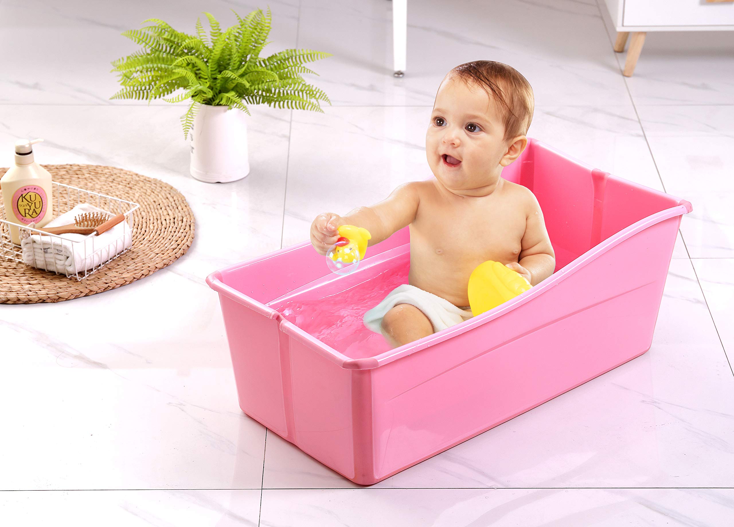 Portable Baby Bathtub for Newborns & Infants - Foldable, Lightweight & Safe (Pink) - Perfect for Travel, Home Use & Outdoor Bathing