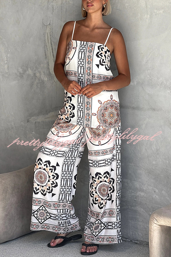Stylish Printed Loose Casual Tank Top with Elastic Waist Wide Leg Pants Set - Women's Summer Outfit for Beach, Travel & Daily Wear