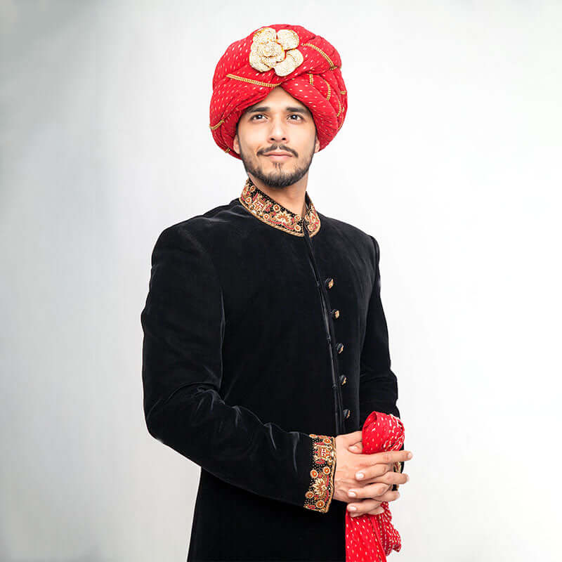 Jet Black Cocktail Velvet Sherwani for Men - Slim Fit Indian Wedding Suit with Embroidery | Perfect for Groom Wear, Festive Occasions & Cultural Events