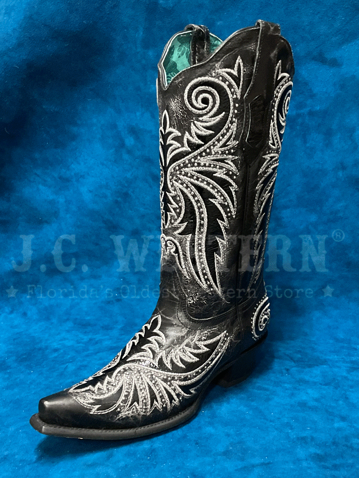 Corral Z5209 Women's Western Boots with Embroidery & Studs Overlay - Black Cowgirl Boots for Rodeo, Country Dance & Fashion Outfits