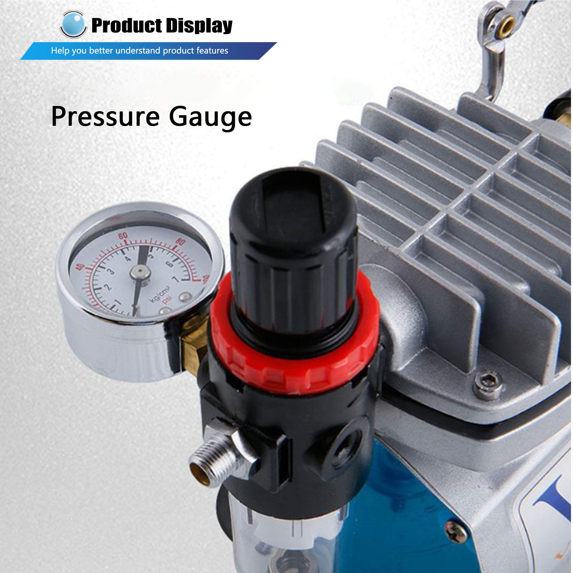 NEWTRY Portable Oil-Free 1/5 HP Air Compressor & Airbrush Kit - Automatic Start-Stop System for Painting, Illustration, Cosmetics, Automotive & Tattoo Art | Perfect for Artists, Hobbyists & Professionals