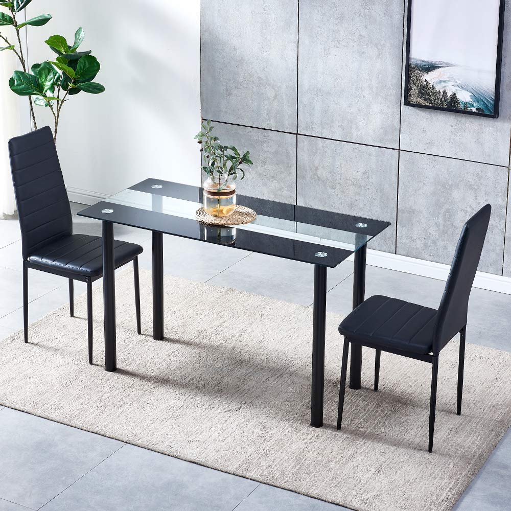 Ansley&HosHo 2-Piece Modern Faux Leather Dining Chairs Set - High Back Kitchen & Living Room Chairs with Black Metal Legs - Perfect for Dinner Parties, Home Office & Small Space Decor