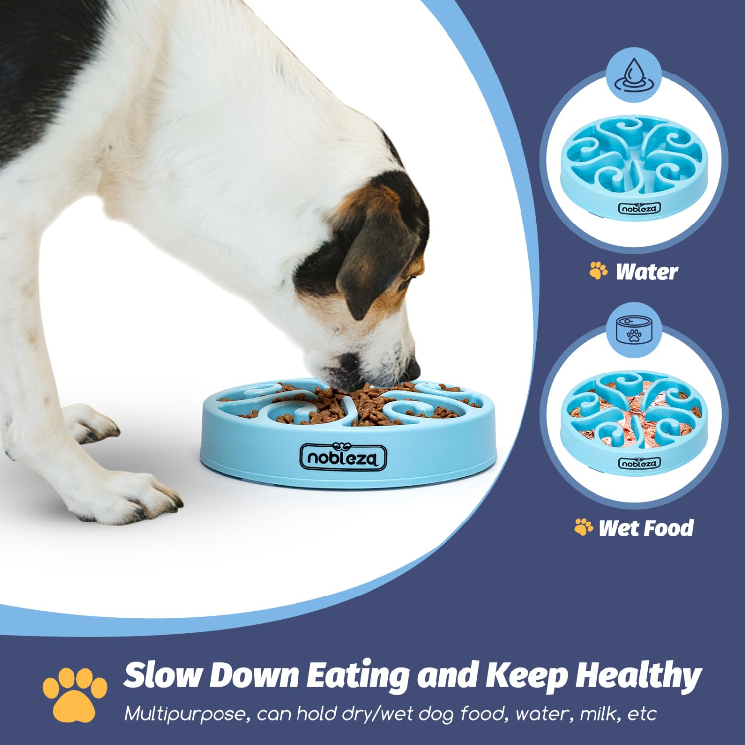Premium Slow Feeder Dog Bowl - 8.03 Inch Large Anti-Gulping Pet Food Dish for Dogs & Cats | Helps Prevent Bloat & Improve Digestion | Perfect for Fast Eaters, Puppies & Multi-Pet Homes (Blue, 1 Pack)