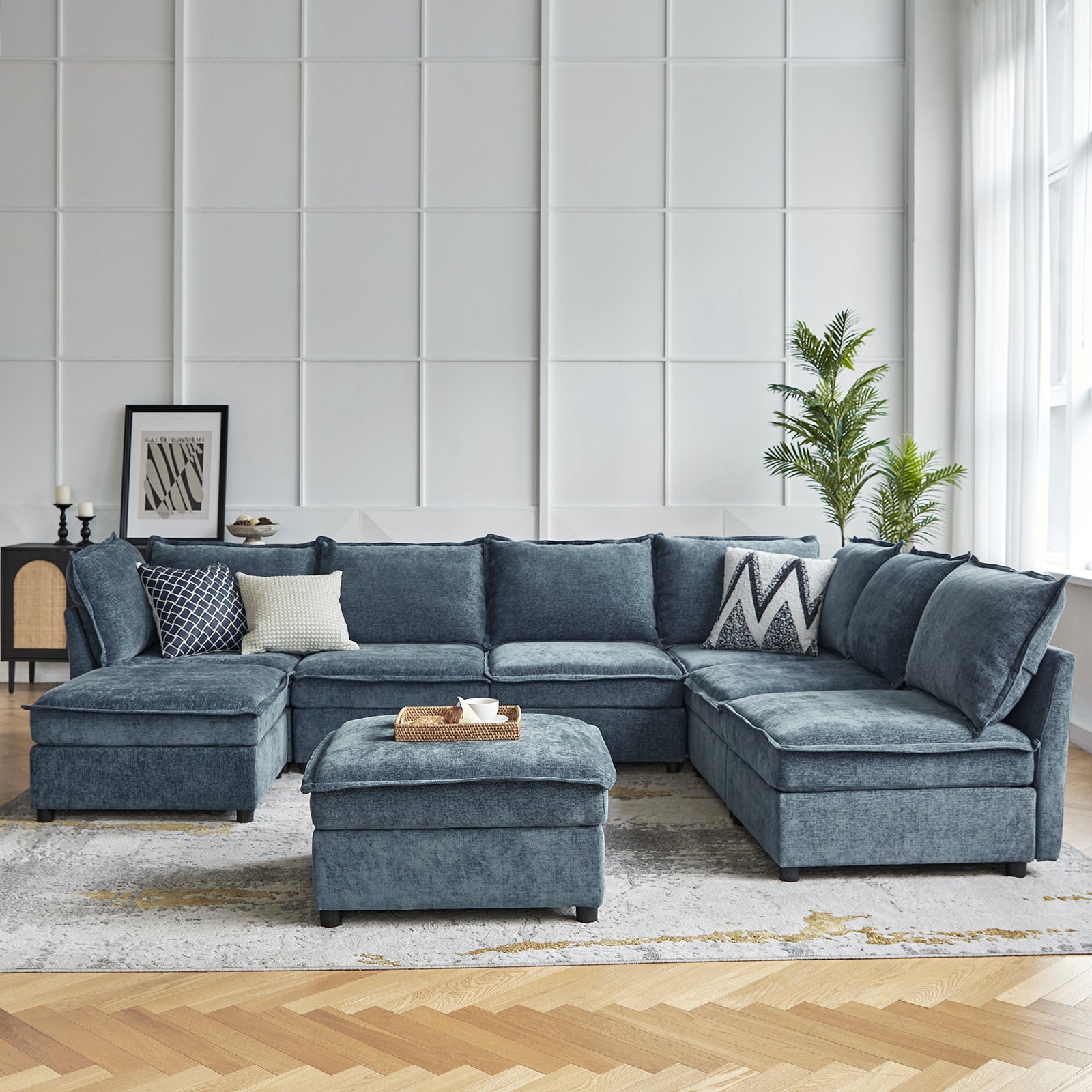 Harmetrix 8-Seater Soft Sectional Sofa with Storage | Modern L-Shaped Couch for Living Room | Comfortable & Spacious for Family Gatherings & Movie Nights