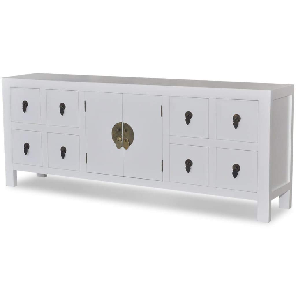 Chinese Style Sideboard Storage Cabinet - 8 Drawers & 2 Doors White Entryway Console Table for Home, Kitchen, Living Room | Perfect for Hallway Organization, Dining Room Storage & Vintage Home Decor