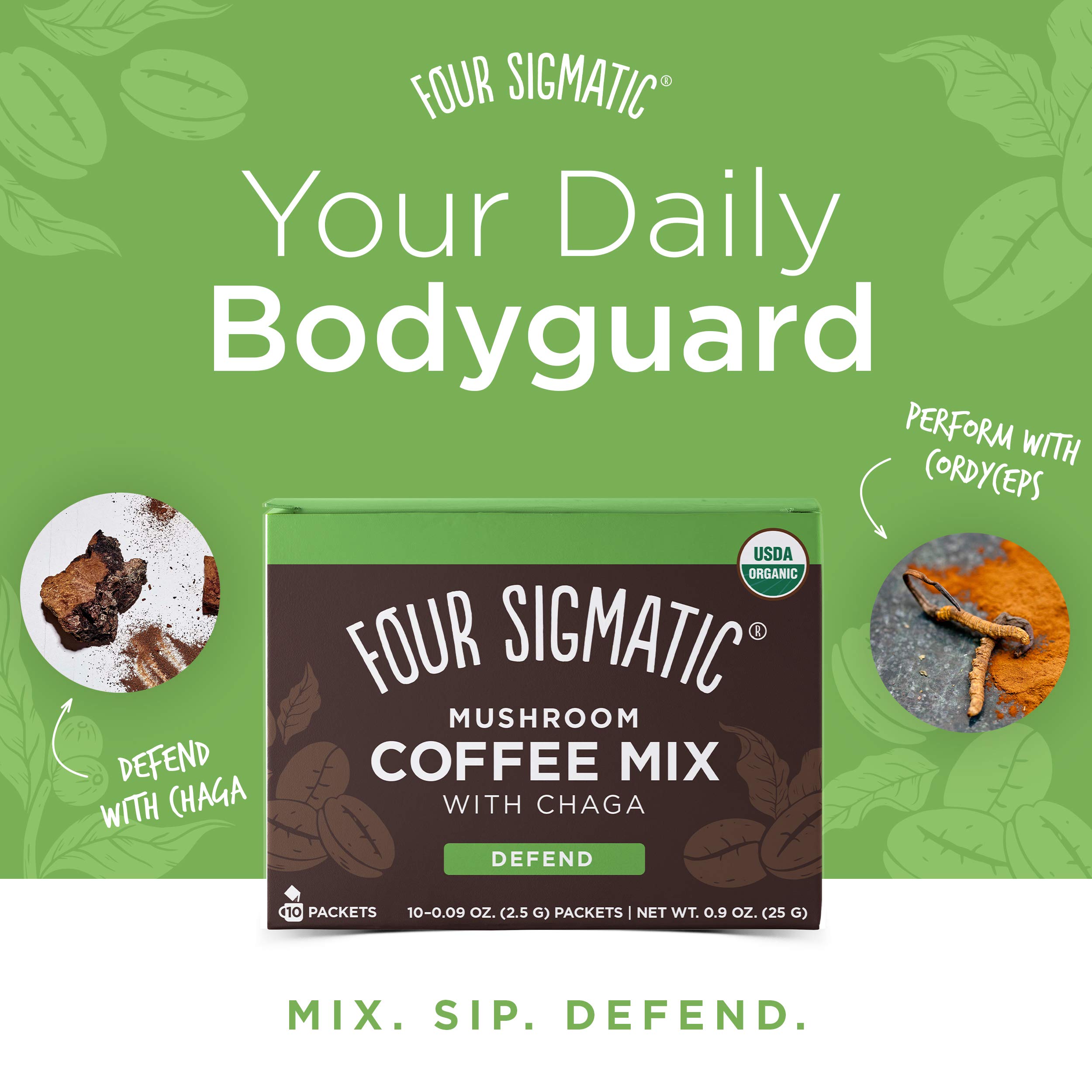 Four Sigmatic Organic Lion's Mane Mushroom Coffee Powder - Brain Boosting Mushroom Elixir for Focus & Memory - Perfect for Morning Energy & Work Productivity